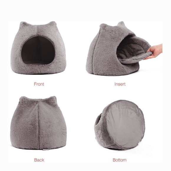 Cozy Gray Cat Bed Cave - Picture 2 of 3